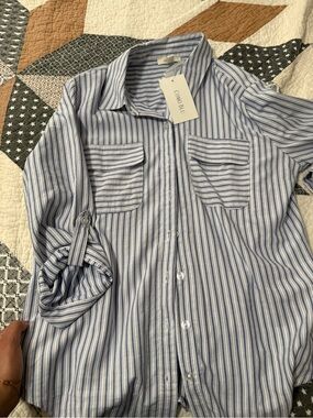 Women’s Blue & White Stripe Button-Up Shirt